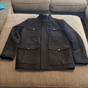 Haggar Black Ribbed Pea Coat